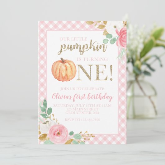 Unser kleiner Kürbisgold und blumenreicher erster Einladung (Stehend Vorderseite)