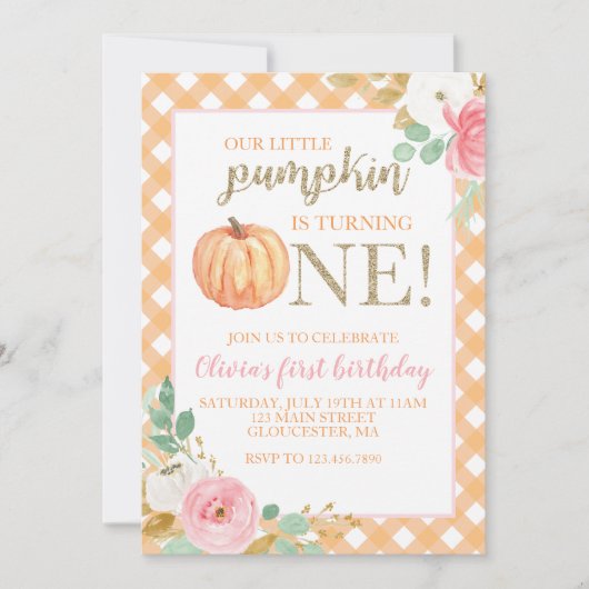 Unser kleiner Kürbisgold und blumenreicher erster Einladung (Vorderseite)