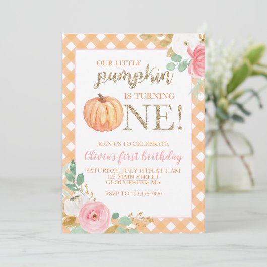 Unser kleiner Kürbisgold und blumenreicher erster Einladung (Stehend Vorderseite)