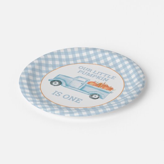 Unser kleiner Kürbishellblauer LKW zum ersten Gebu Pappteller (Schrägansicht)