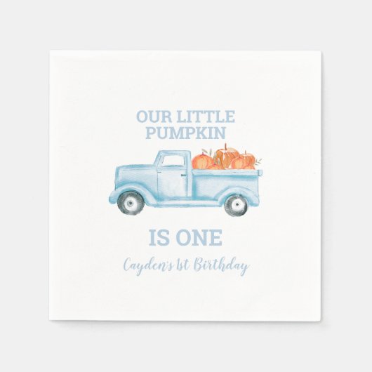 Unser kleiner Kürbishellblauer LKW zum ersten Gebu Serviette (Vorderseite)