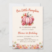 Unser kleiner Kürbispink Karierter Blumengeburt Einladung (Vorderseite)