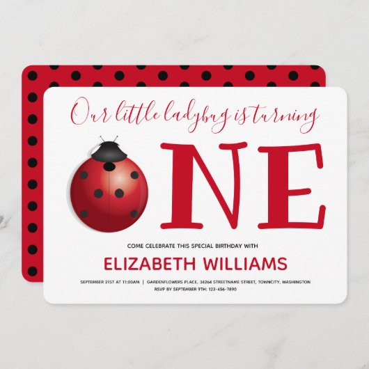 Unser kleiner Ladybug macht einen ersten Geburtsta Einladung (Vorne/Hinten)