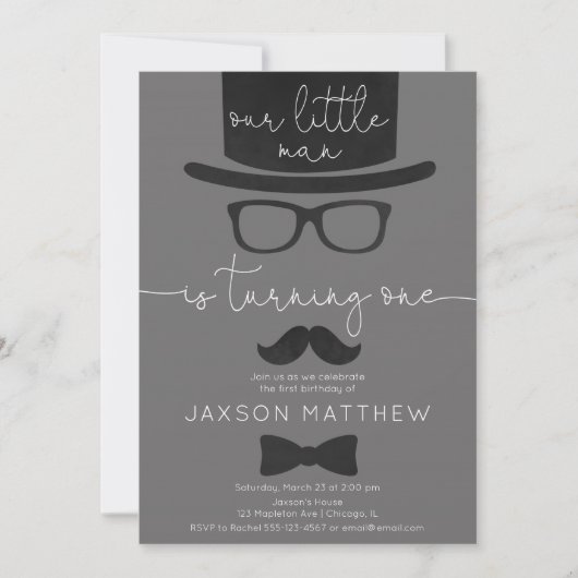 Unser Kleiner Mann Junge 1. Geburtstag Party Einladung (Vorderseite)
