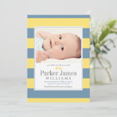 Unser kleiner Mann Yellow Blue Handsome Baby Boy B Ankündigung (Stehend Vorderseite)