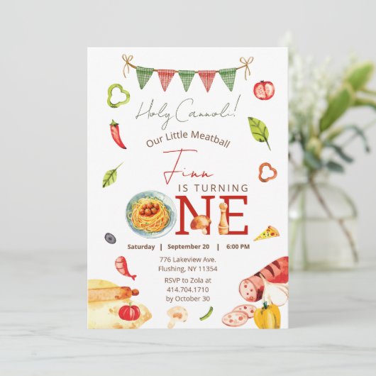 Unser kleiner Meatball 1. Geburtstag Einladung (Stehend Vorderseite)