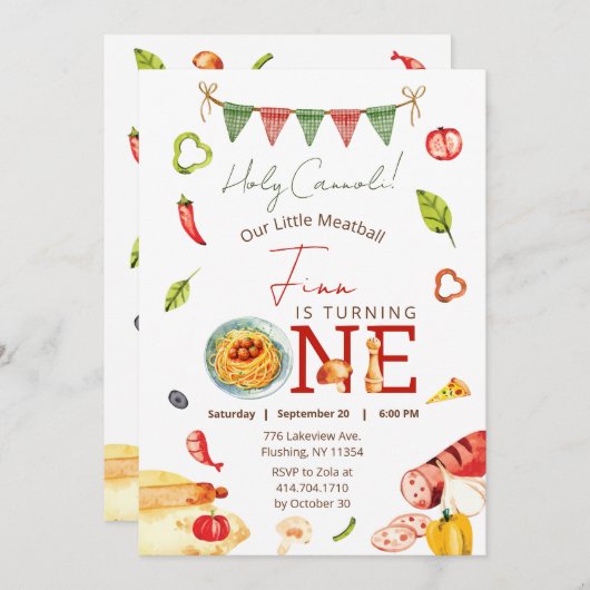 Unser kleiner Meatball 1. Geburtstag Einladung (Vorne/Hinten)