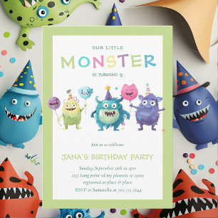 Unser kleiner Monster   Bunte drei Monster Einladung