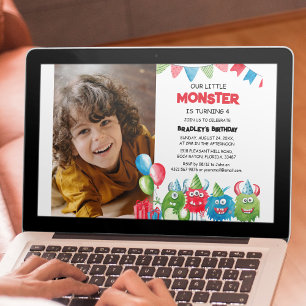 Unser kleiner Monster   Foto-Geburtstagsfeier Einladung