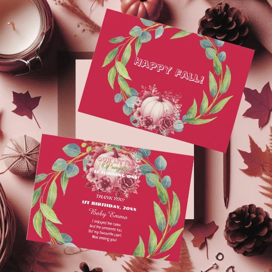 Unser kleiner Pumpkin 1. Geburtstag grüner Kreider Dankeskarte