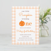 Unser kleiner Pumpkin 1. Orange Herbst Erster Gebu Einladung (Stehend Vorderseite)