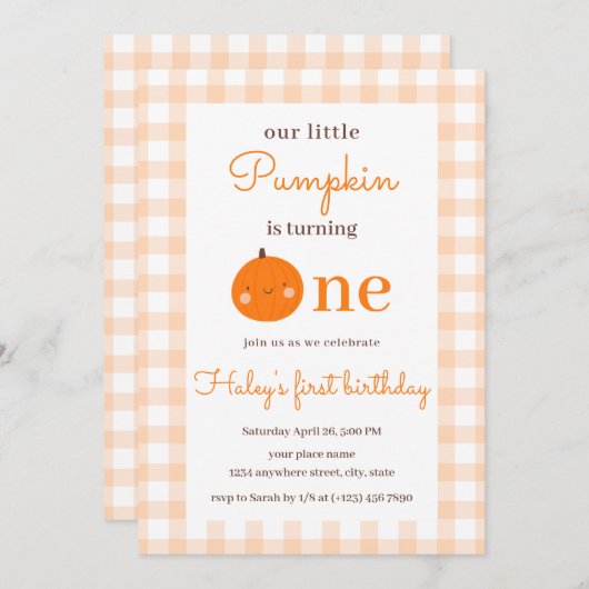 Unser kleiner Pumpkin 1. Orange Herbst Erster Gebu Einladung (Vorne/Hinten)