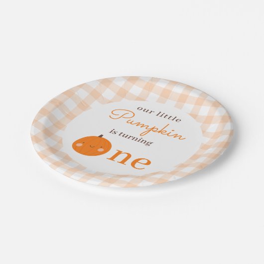 Unser kleiner Pumpkin 1. Orange Herbst Erster Gebu Pappteller (Schrägansicht)