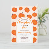 Unser kleiner Pumpkin 1st Orange Geburtstag Einladung (Stehend Vorderseite)