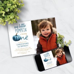 Unser kleiner Pumpkin Blue 1. Geburtstag Einladung