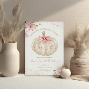 Unser kleiner Pumpkin Blush Pink Gingham 1. Geburt Einladung