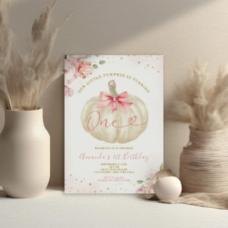 Unser kleiner Pumpkin Blush Pink Gingham 1. Geburt Einladung