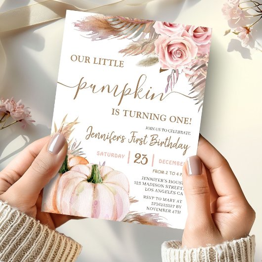 Unser kleiner Pumpkin | Boho Fall Girl 1. Geburtst Einladung