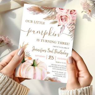 Unser kleiner Pumpkin Boho Fall Girl 3. Geburtst Einladung