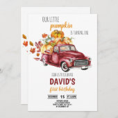 Unser kleiner Pumpkin Boy 1. Geburtstag Herbstwage Einladung (Vorne/Hinten)