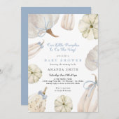 Unser kleiner Pumpkin Boy Blue Bow Rustic Baby Dus Einladung (Vorne/Hinten)