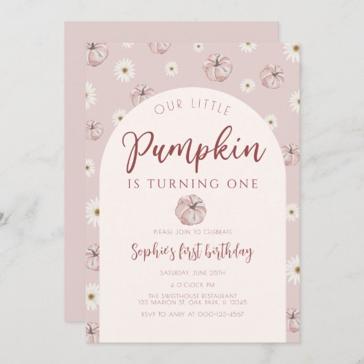 Unser kleiner Pumpkin erster Geburtstag Einladung (Vorne/Hinten)