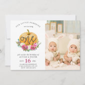 Unser kleiner Pumpkin Fall Floral 1. Zehn Geburtst Einladung (Vorderseite)