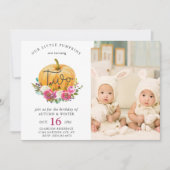 Unser kleiner Pumpkin Fall Floral 2. Zehn Geburtst Einladung (Vorderseite)