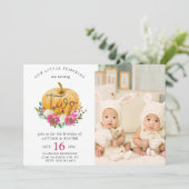 Unser kleiner Pumpkin Fall Floral 2. Zehn Geburtst Einladung (Stehend Vorderseite)