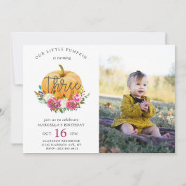 Unser kleiner Pumpkin Fall Floral 3. Geburtstag Einladung