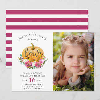 Unser kleiner Pumpkin Fall Floral 4. Geburtstag Einladung