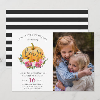 Unser kleiner Pumpkin Fall Floral 4. Zehn Geburtst Einladung