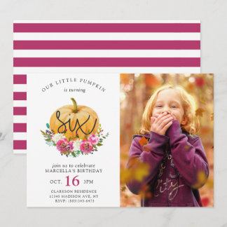 Unser kleiner Pumpkin Fall Floral 6. Geburtstag Einladung