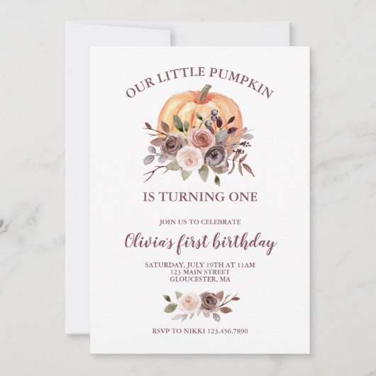 Unser kleiner Pumpkin fallen blumengeschmückt erst Einladung (Vorderseite)