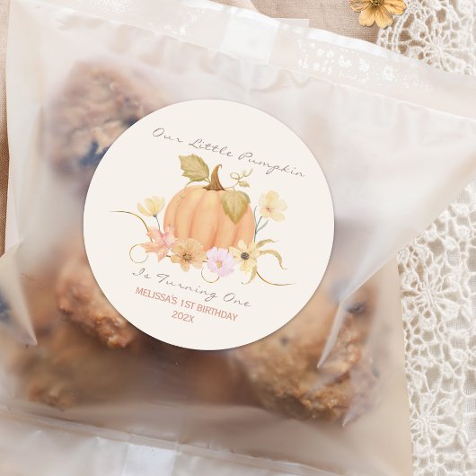 Unser kleiner Pumpkin Floral Geburtstag Runder Aufkleber