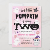 Unser kleiner Pumpkin | Girl Halloween 2. Geburtst Einladung (Vorderseite)