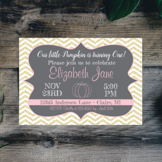 Unser kleiner Pumpkin Gold Glitzer zum Geburtstag  Einladung