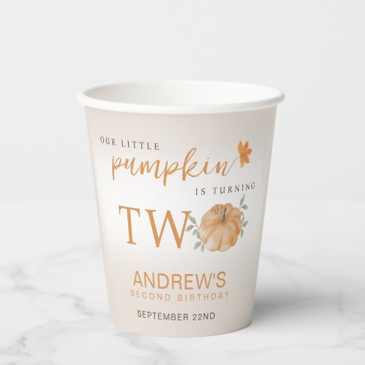 Unser kleiner Pumpkin Herbst 2. Geburtstag Pappbecher (Vorderseite)