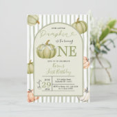 Unser kleiner Pumpkin-Käfig Preppy 1. Geburtstag Einladung (Stehend Vorderseite)