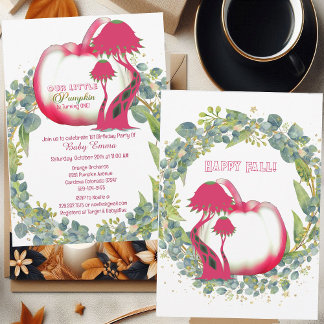 Unser kleiner Pumpkin Pink 1. Geburtstag grüner Kr Einladung