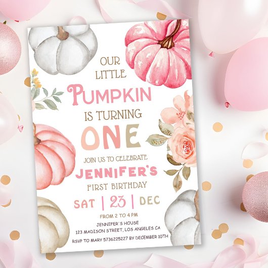 Unser kleiner Pumpkin | Pink Bold Girl 1. Geburtst Einladung