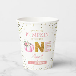 Unser kleiner Pumpkin Pink Gold Floral 1. Geburtst Pappbecher
