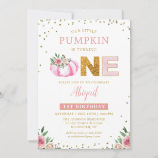 Unser kleiner Pumpkin Pink Gold Floral erster Gebu Einladung