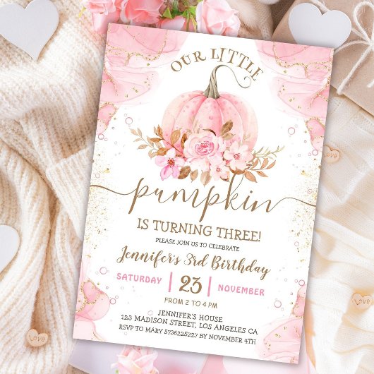 Unser kleiner Pumpkin | Pink Gold Girl 3. Geburtst Einladung