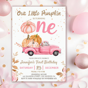 Unser kleiner Pumpkin   Pink Truck Girl 1. Geburts Einladung