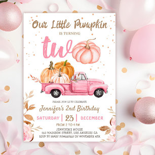 Unser kleiner Pumpkin   Pink Truck Girl 2. Geburts Einladung