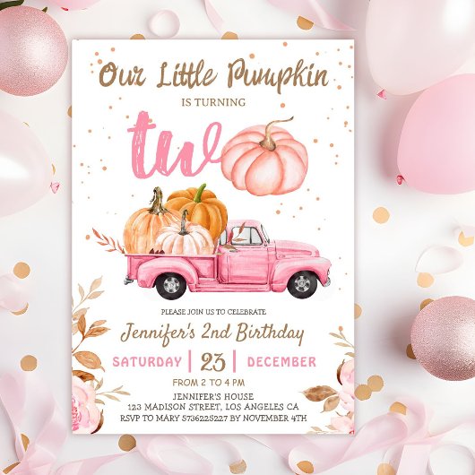 Unser kleiner Pumpkin | Pink Truck Girl 2. Geburts Einladung