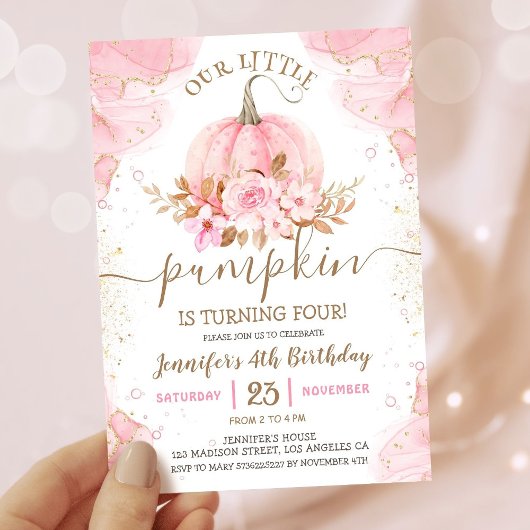 Unser kleiner Pumpkin | Rosa Gold Girl 4. Geburtst Einladung