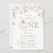 Unser kleiner Pumpkin Sage Green Gingham 1. Geburt Einladung (Vorderseite)