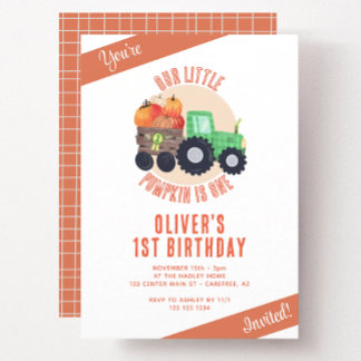 Unser kleiner Pumpkin Traktor 1. Geburtstag Einladung